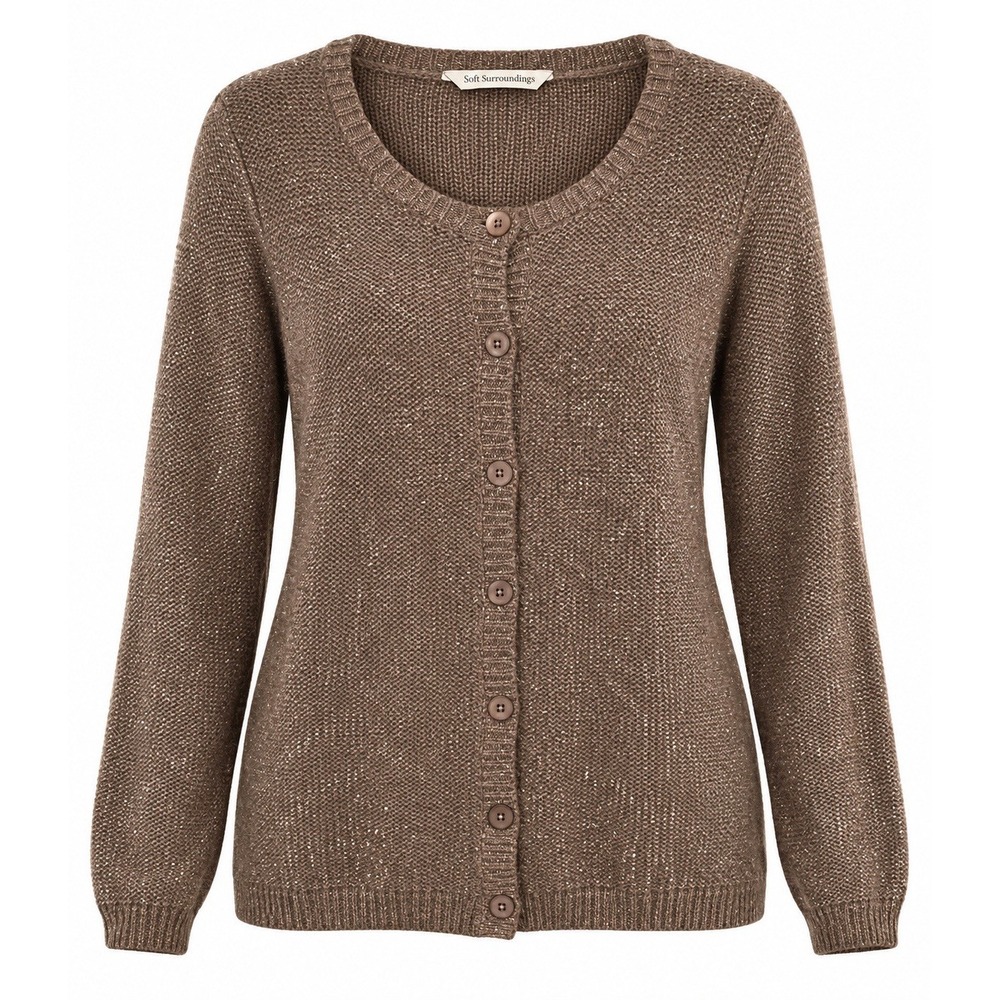 Soft Surroundings Knit Cardigan Metallic Button Wool Blend Brown Boho Women's M